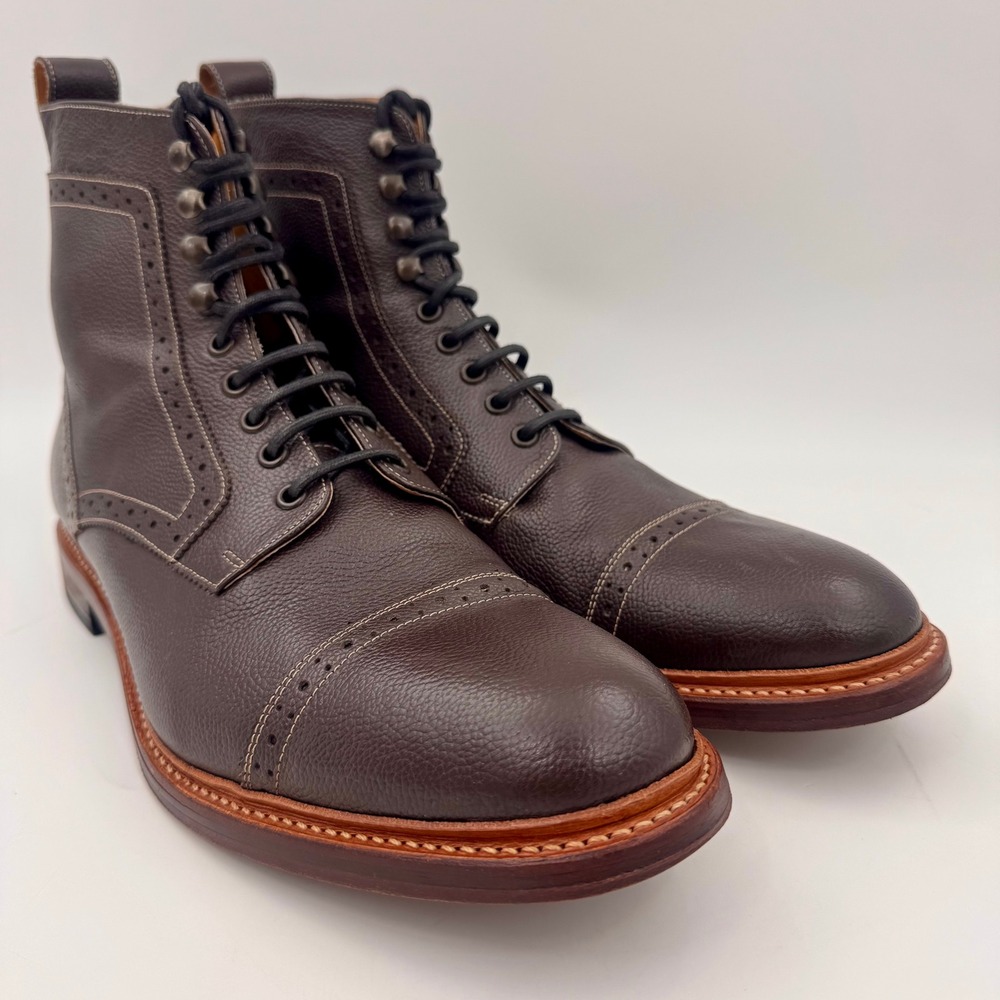 Stacy Adams Madison II Brown Pebble Grain Leather Cap Toe Brogue Dress Boots 14D